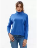 Maglia azzurra a collo alto in pura lana e cashmere Renoir Riva Tricot