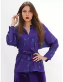 Italian fashion Maesta Milano | Purple printed silk kimono shirt