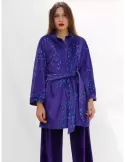 Purple velvet kimono duster coat with belt