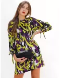 Yellow and purple velvet chenille tunic dress