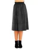 Black faux leather midi A-shape skirt by Elgi