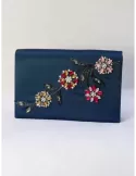 Borsa classica raso blu con ricamo di perle e strass Anna Cecere Bags