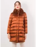 Pregiò Couture | Plus size tobacco brown silk duvet padded coat jacket