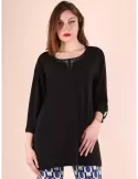 Francesca Mercuriali plus size black wavy silk caftan long blouse shirt