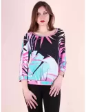 Piero Moretti plus size turquoise and pink rhinestones shirt bluse