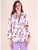 Maesta Milano Giacca bianca cotone blazer denim a fiori fino alla 54