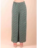 Frida M. green oriental pattern pull-on long palazzo trousers