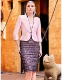 Sonia Pena pink and black sequins silk dress and jacket suit