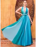 Sonia Pena 11220042 turquoise shadows long evening skater dress