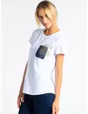 Volpato maglieria online | T-shirt bianca tasca jeans fino alla 56