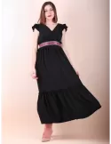 Abito gipsy lungo nero con balze e passamaneria Casting Collection