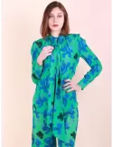 Blue and green flowers silk shirt with ribbon by Maesta Milano