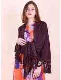 Purple lurex merino wool maxi tippet cape scarf with fringes