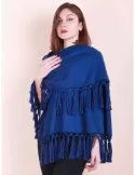 Shop online royal blue merino wool maxi stole cape scarf with fringes