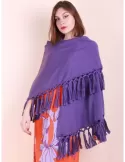 Purple merino wool maxi tippet cape scarf with fringes