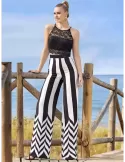 Miss Sonia Pena black and white silk lace palazzo trousers suit