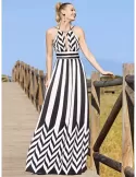 Miss Sonia Pena black and white long evening skater dress