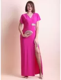 Fuchsia long sheath dress with front split by Casting