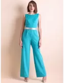 Buy online Paz Torras blue sequins prom jumpsuit with bolero jacket