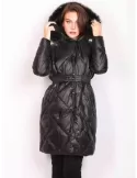 Pregio Couture Italy | Black reversible long down hooded coat