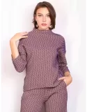 Amethist Italy | Purple brown tweed blouse shirt of the jumpsuit