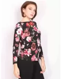 Rubamori Italy | Black long sleeves red roses printed t-shirt