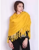 Yellow merino wool maxi tippet cape scarf with fringes