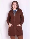 Brown knitted merino wool long cardigan hoodie jacket