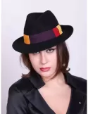 Cappelli Complit | Panama fedora nero con fascia tre colori Complit