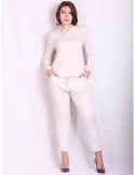 Milky white wide turtle neck blouse of jumpsuit set