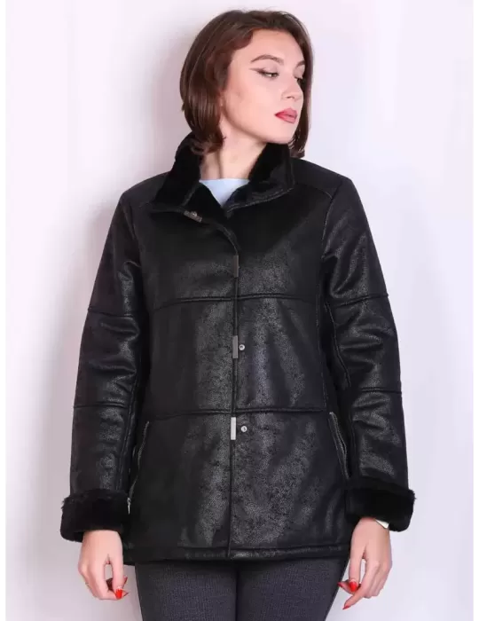 Giacca montone nero donna best sale