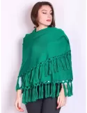 Green merino wool maxi tippet cape scarf with fringes