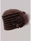 Compit Italian Hats | Brown wool pillbox hat with lace embroidery