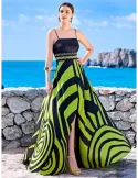 Sonia Pena black and lime low necked long dress front split