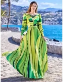 Sonia Pena 1230077 | Lime green silk long dress with plissè maxi skirt