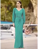 Sonia Pena 1230006 | Green long formal dress with sequins embroidery