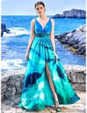 Sonia Pena 1230073 | Turquoise formal dress front split and rhinestones