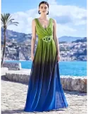 Sonia Pena 1230048 | Blue and green formal long dress front split