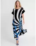 Piero Moretti black and white striped long silk tunic dress