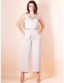 Casting summer 2023 | Tuta pantaloni beige elegante con ricami in oro