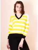 Volpato Italy white and yellow striped pullover cotton sweater