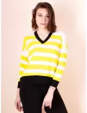 Volpato Italian knitwear | White and yellow striped pullover sweater