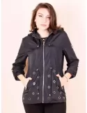 Fuego Woman Black raincoat elegant parka jacket with studs plus size