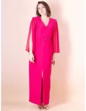 Sonia Pena fuchsia long formal dress with silk sleeves