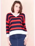 Volpato finest Italian knitwear | Red blue striped pullover spring sweater