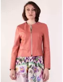 Giacca rosa salmone blazer con zip in eco pelle Rubamori fino alla 3XL