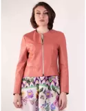 Rubamori Milano | Plus size pink faux leather roundneck jacket