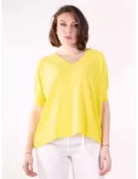 Fuego Woman knitwear| Lime yellow cotton sweater pullover with sequins