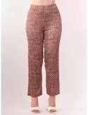 Frida Madè brown micro printed silk pull-on cigarette trousers