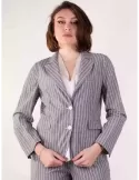 Volpato Italy | Grey white striped cotton blazer jacket also plus size